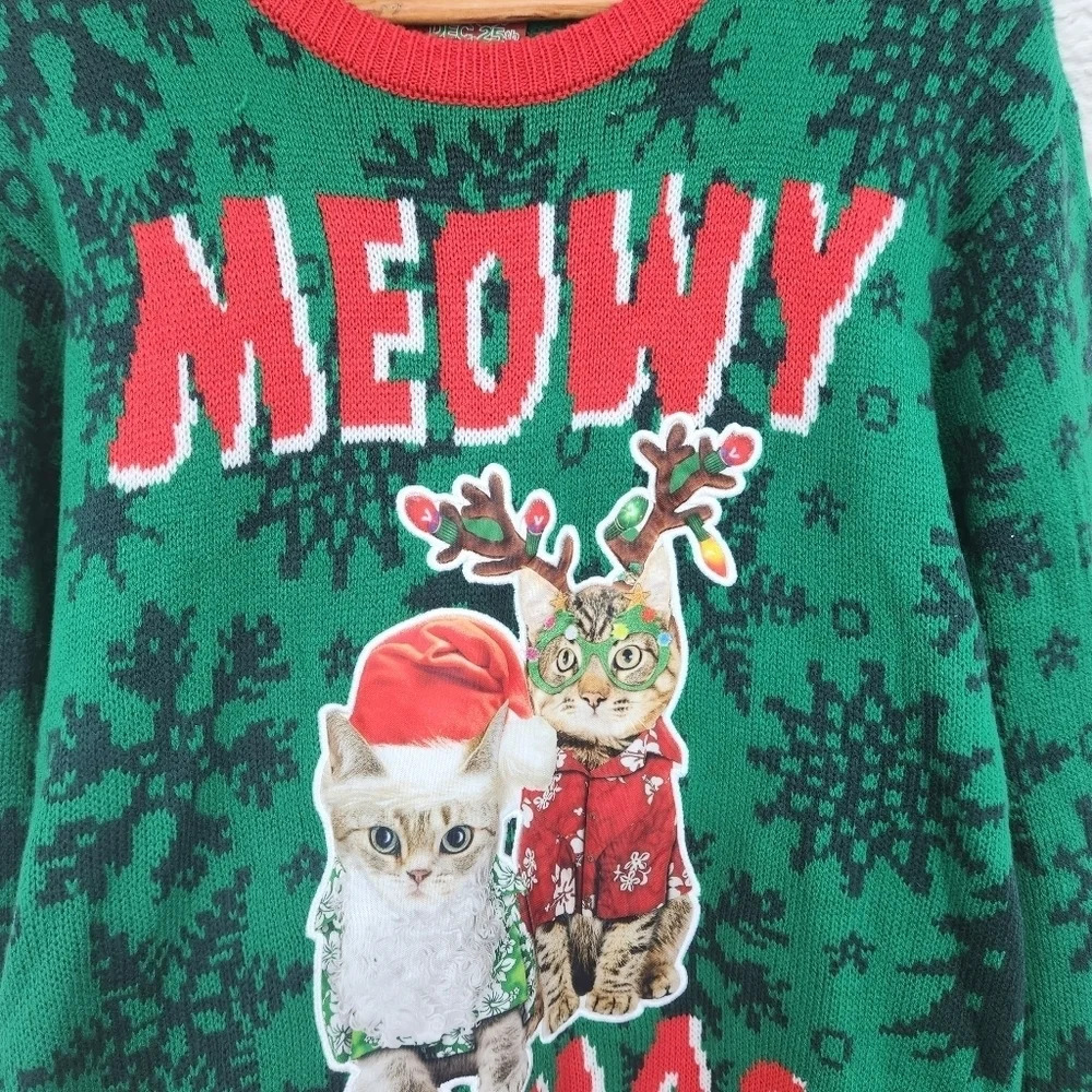 Party Sweater Men's Meowy Catmas Ugly Christmas Sweater Sz Large - Picture 6 of 11